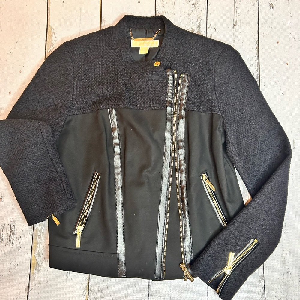 Sz 4 Michael Kors Black Leather Trim Jacket - Picture 10 of 10